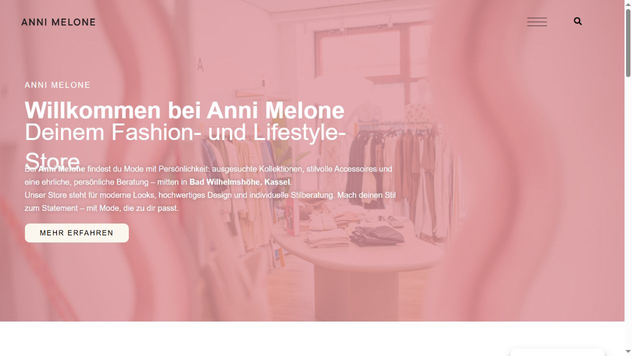 Website des Fashion- und Lifestyle-Stores Anni Melone